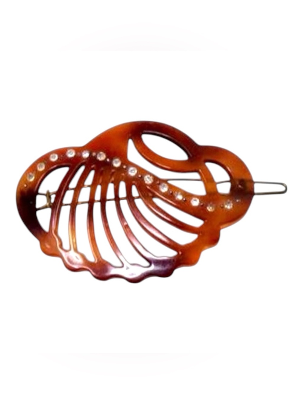 Fab 1960’s Tortoiseshell French Barrette with Rhinestones, Handmade in Paris